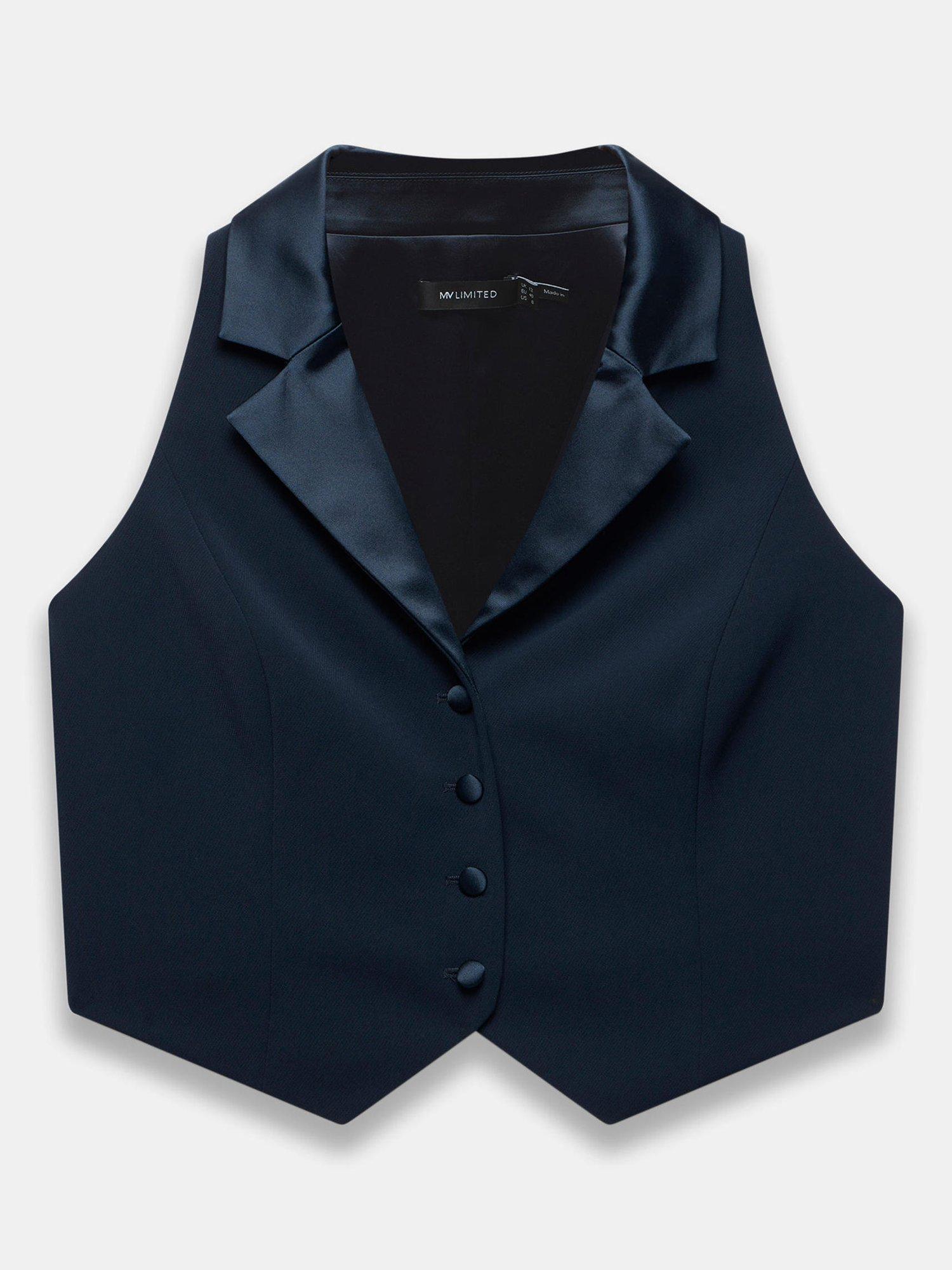 Product image 7 of 8, which shows Mint Velvet Tuxedo Waistcoat, Navy Blue, 6