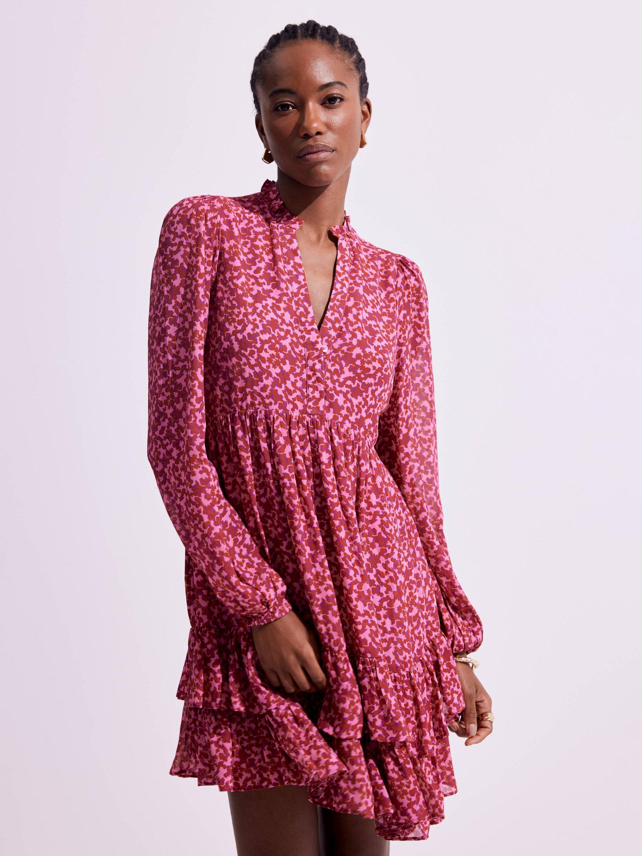 Mint Velvet Floral Layered Hem Mini Dress, Pink/Multi