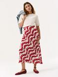 Mint Velvet Abstract Floral Slip Midi Skirt, Red/Multi