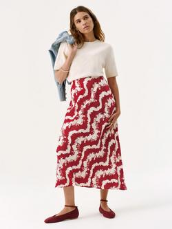 Mint Velvet Abstract Floral Slip Midi Skirt, Red/Multi, Red/Multi