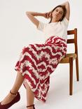 Mint Velvet Abstract Floral Slip Midi Skirt, Red/Multi