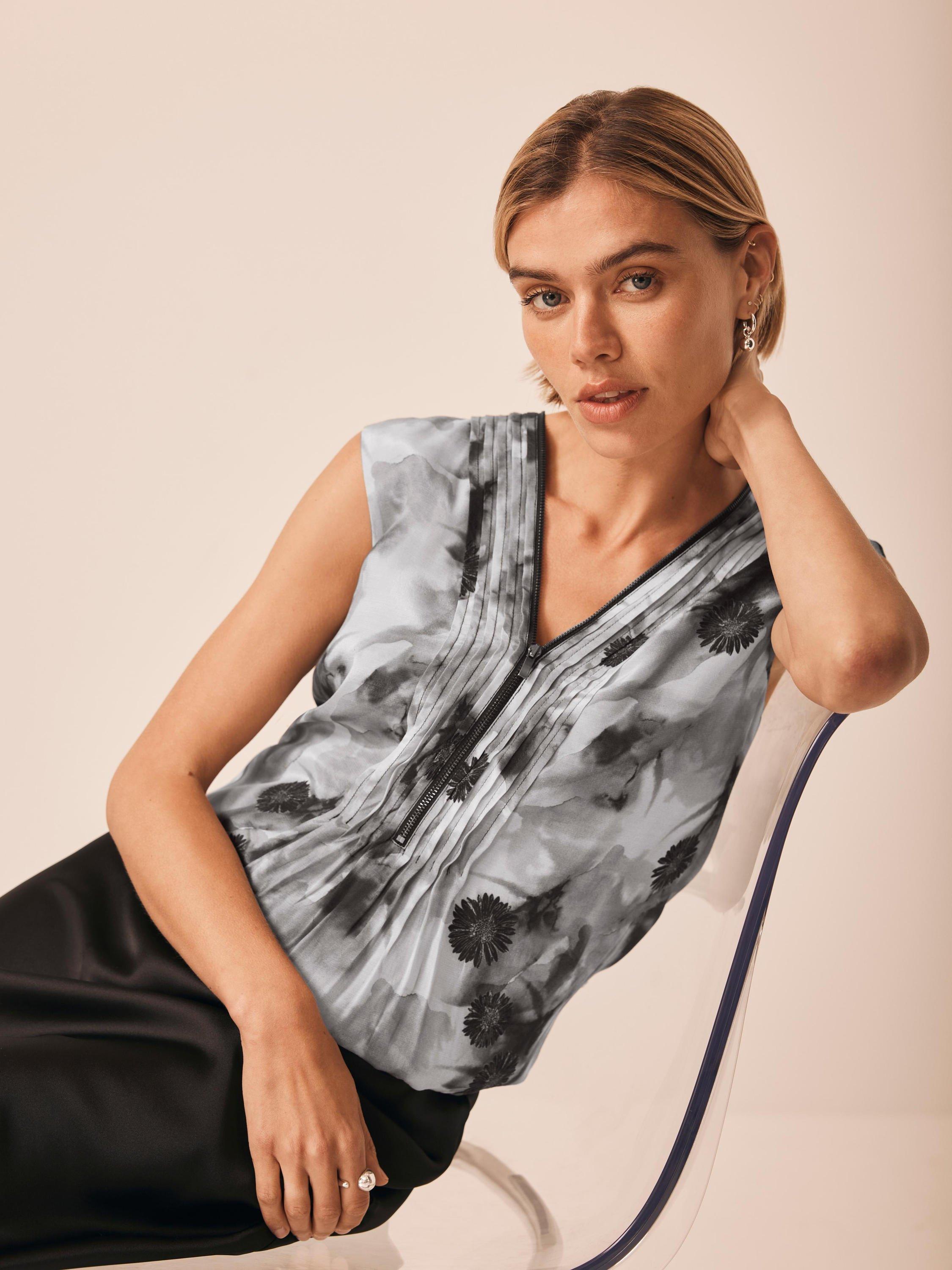 Product image 2 of 7, which shows Mint Velvet Floral Zip Top, Grey/Multi, XS