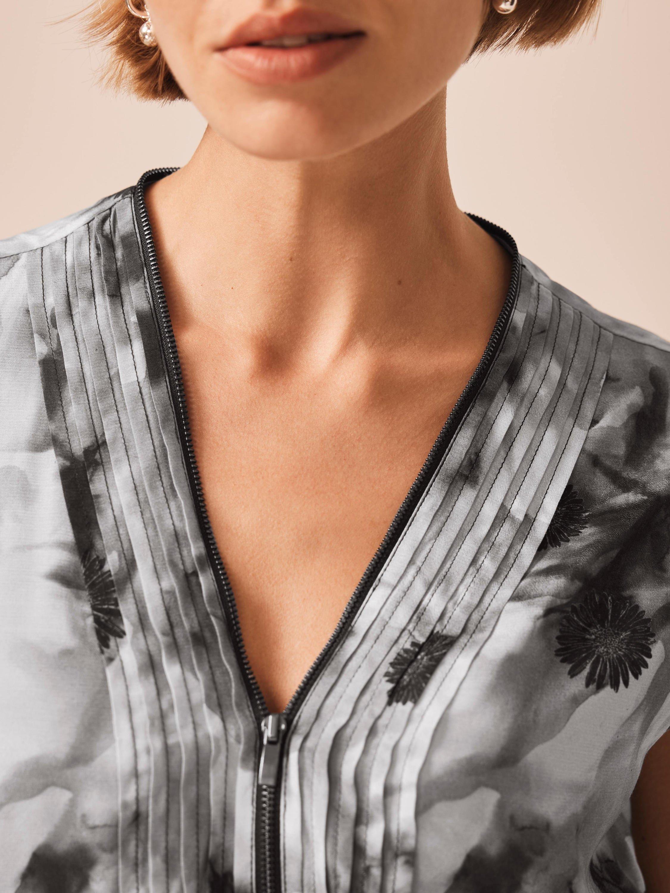 Product image 4 of 7, which shows Mint Velvet Floral Zip Top, Grey/Multi, XS