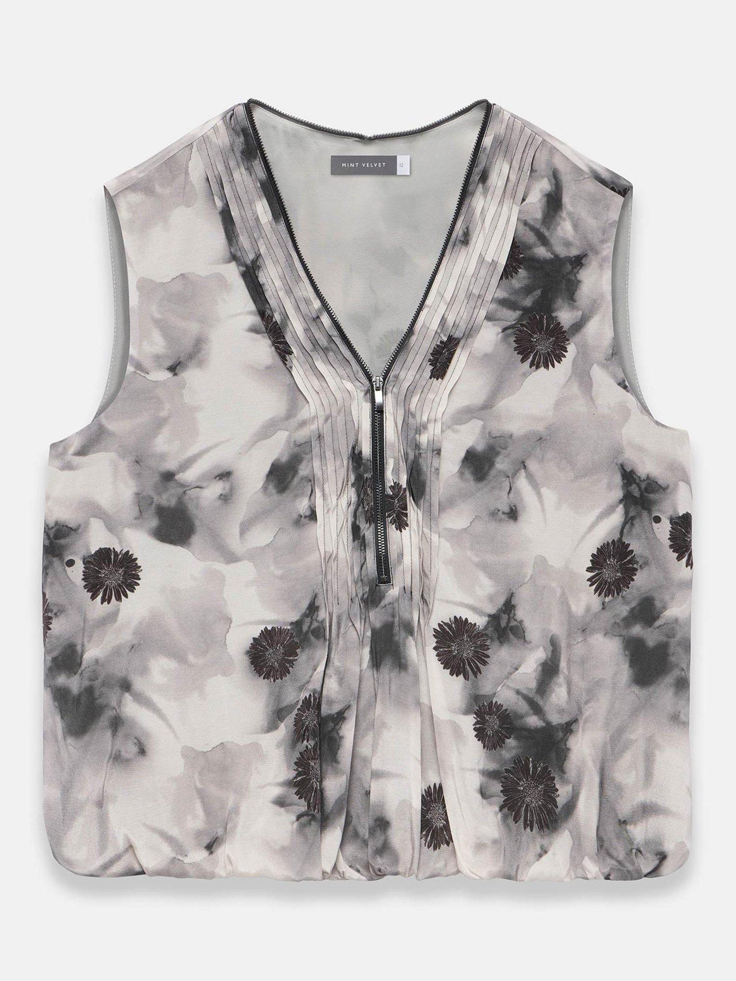 Product image 6 of 7, which shows Mint Velvet Floral Zip Top, Grey/Multi, XS