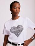 Mint Velvet Lace Print Heart T-Shirt, Ivory