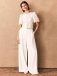 Mint Velvet Jacquard Puff Sleeve Top, Ivory