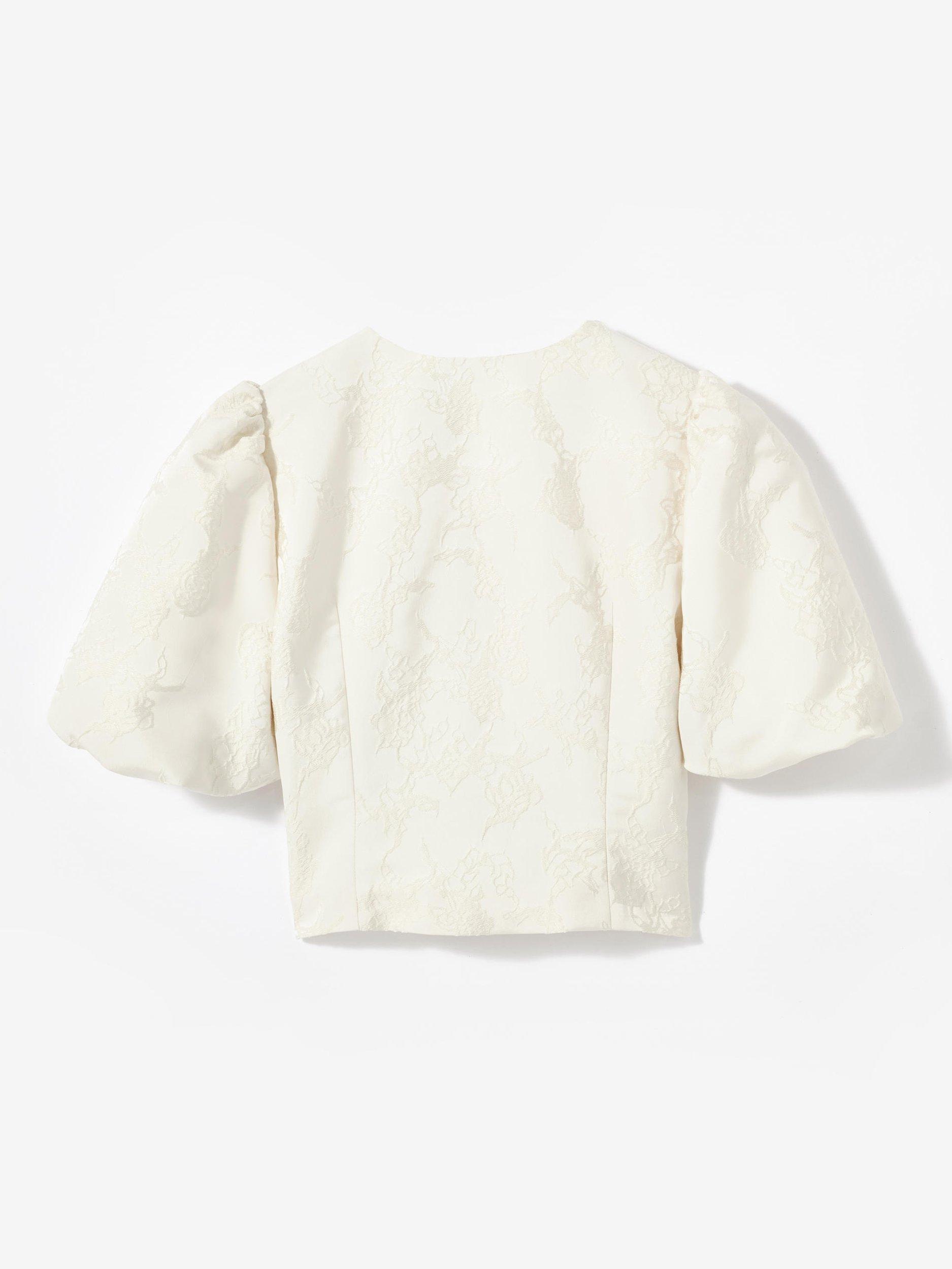 Product image 7 of 7, which shows Mint Velvet Jacquard Puff Sleeve Top, Ivory, 10