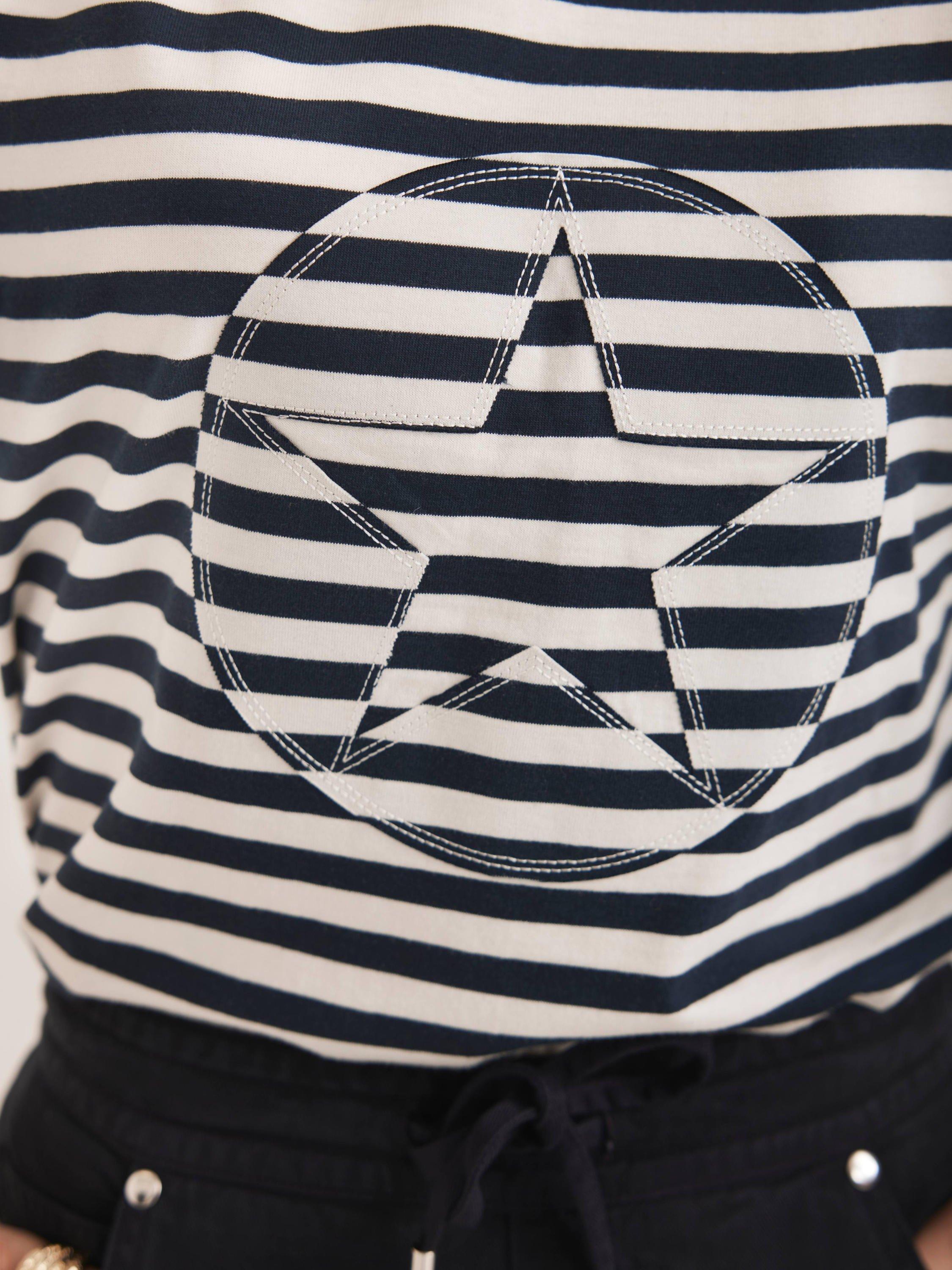 Product image 3 of 8, which shows Mint Velvet Stripe Star T-Shirt, Navy/Multi, XS
