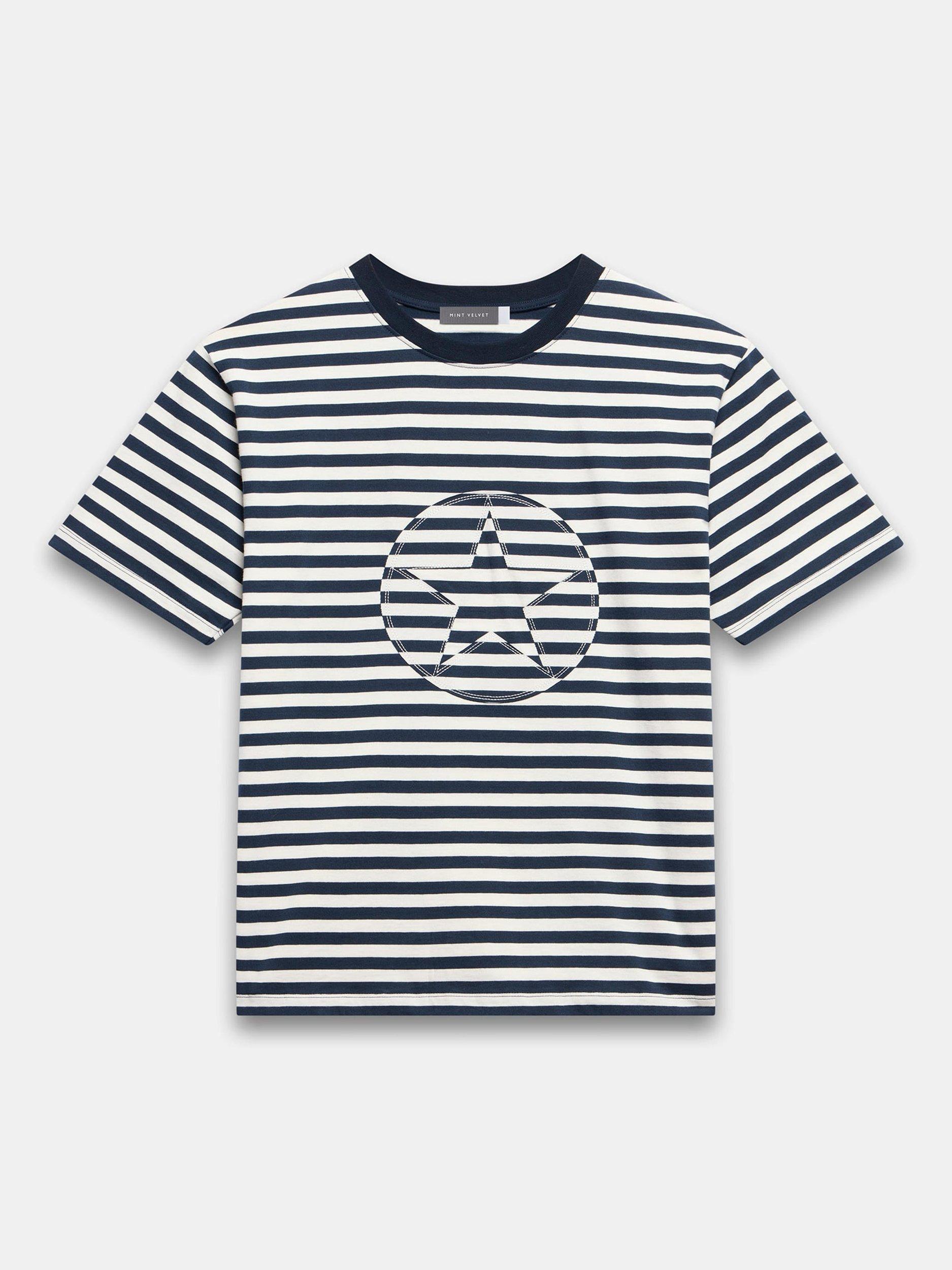 Product image 6 of 8, which shows Mint Velvet Stripe Star T-Shirt, Navy/Multi, XS