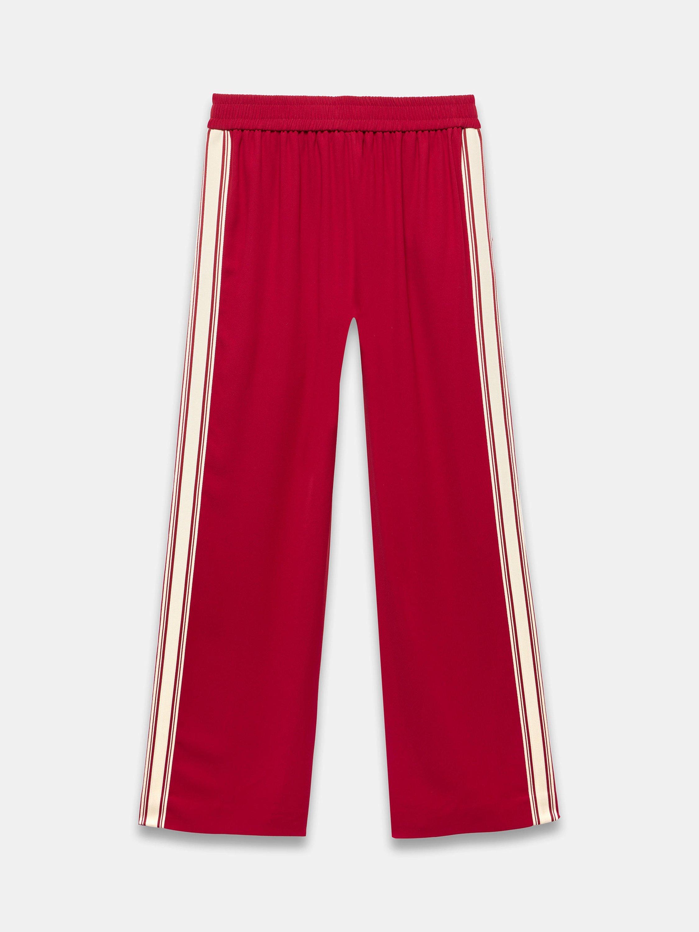 Product image 8 of 8, which shows Mint Velvet Side Stripe Wide Leg Trousers, Red/Multi, M Reg