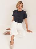 Mint Velvet Embroidered Rose T-Shirt, Navy