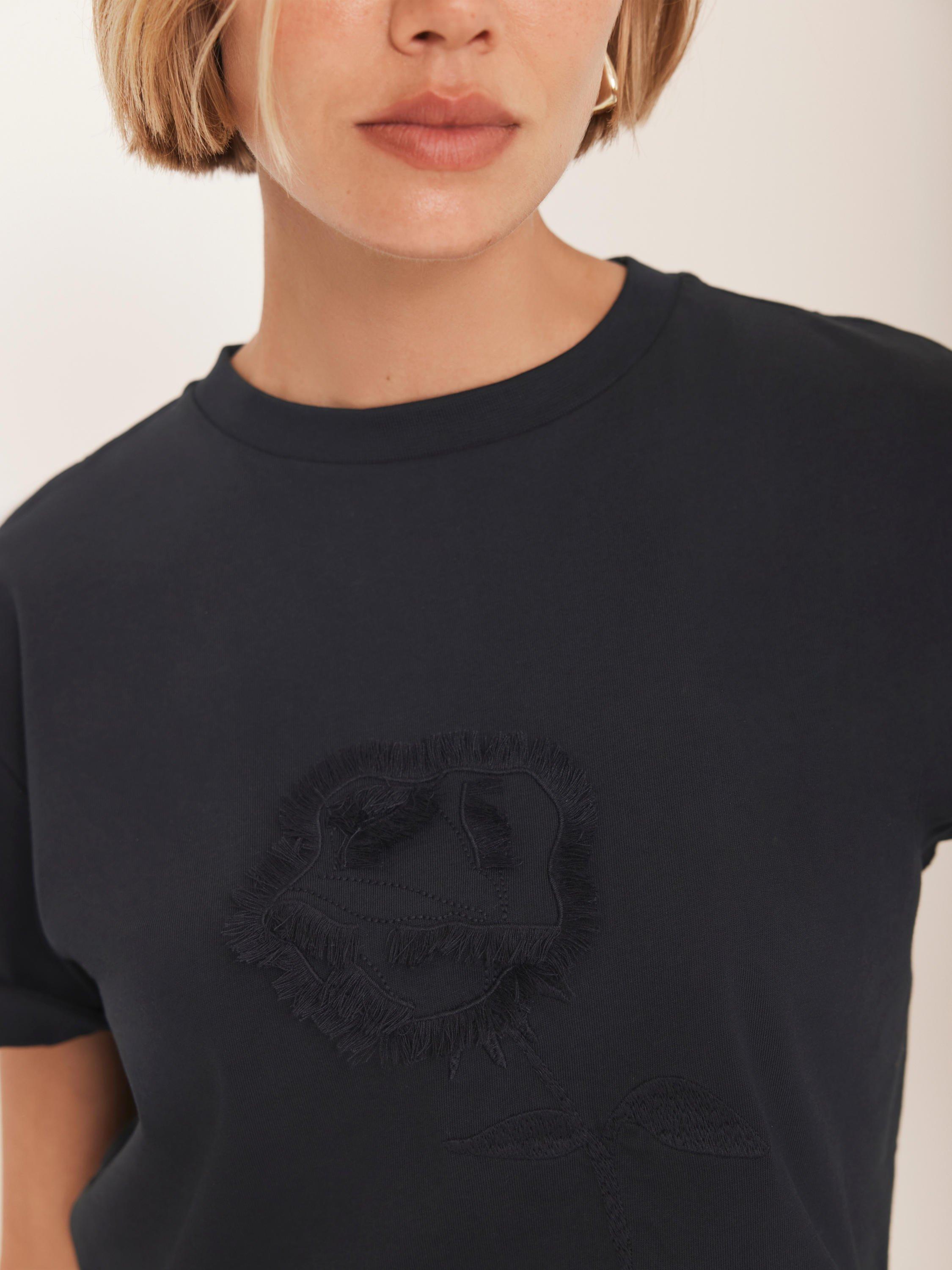 Product image 3 of 8, which shows Mint Velvet Embroidered Rose T-Shirt, Navy, XS