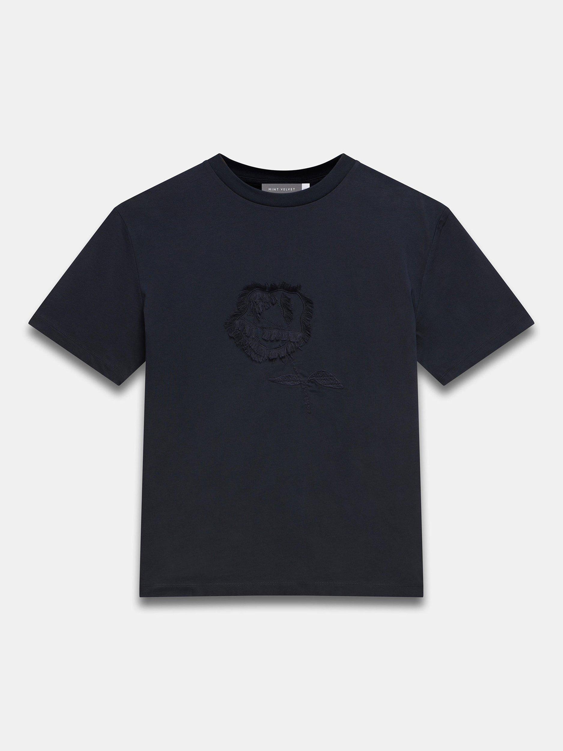 Product image 6 of 8, which shows Mint Velvet Embroidered Rose T-Shirt, Navy, XS