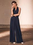Mint Velvet Wide Leg Tuxedo Trousers, Navy