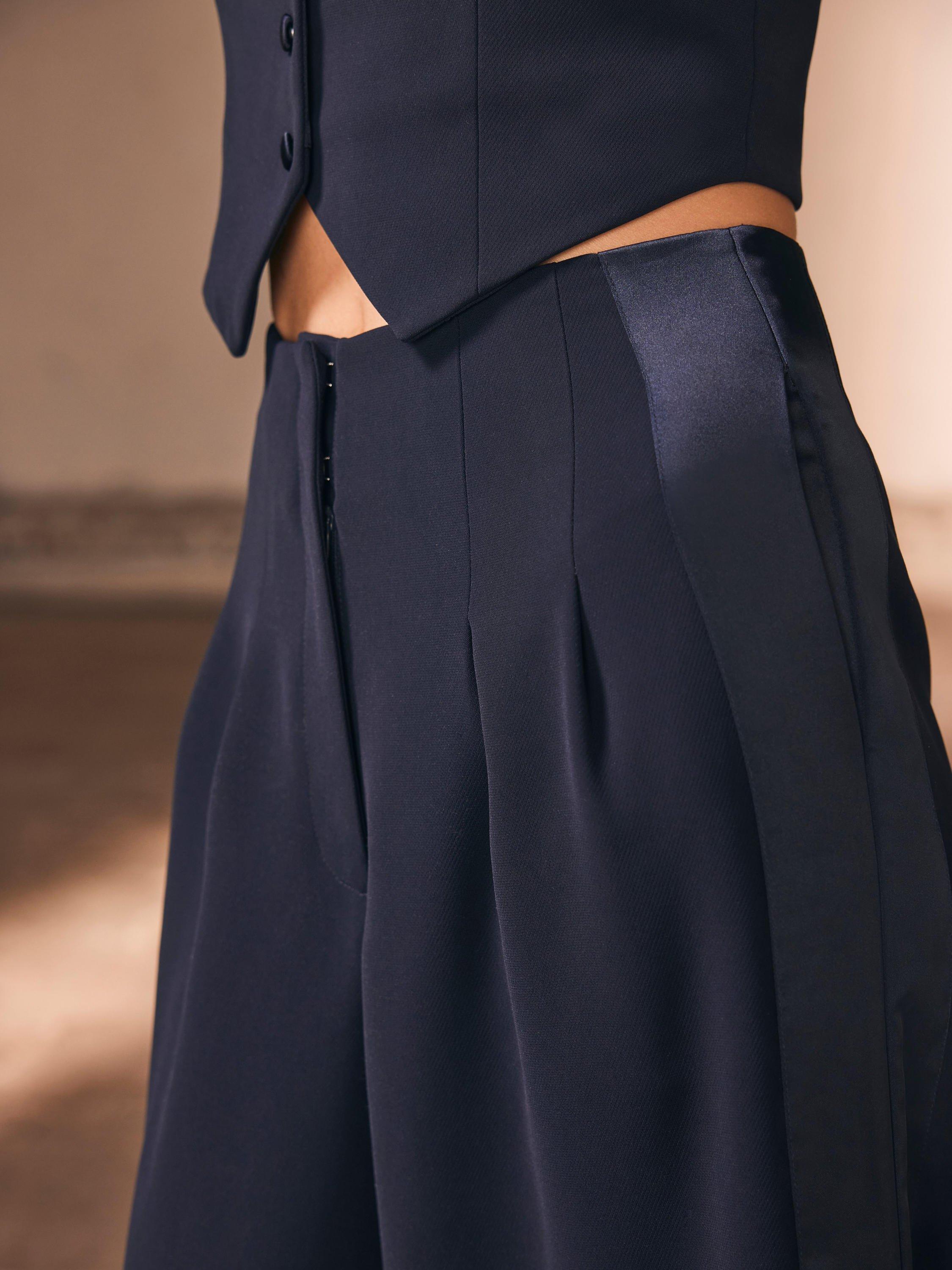 Product image 3 of 8, which shows Mint Velvet Wide Leg Tuxedo Trousers, Navy, 6R
