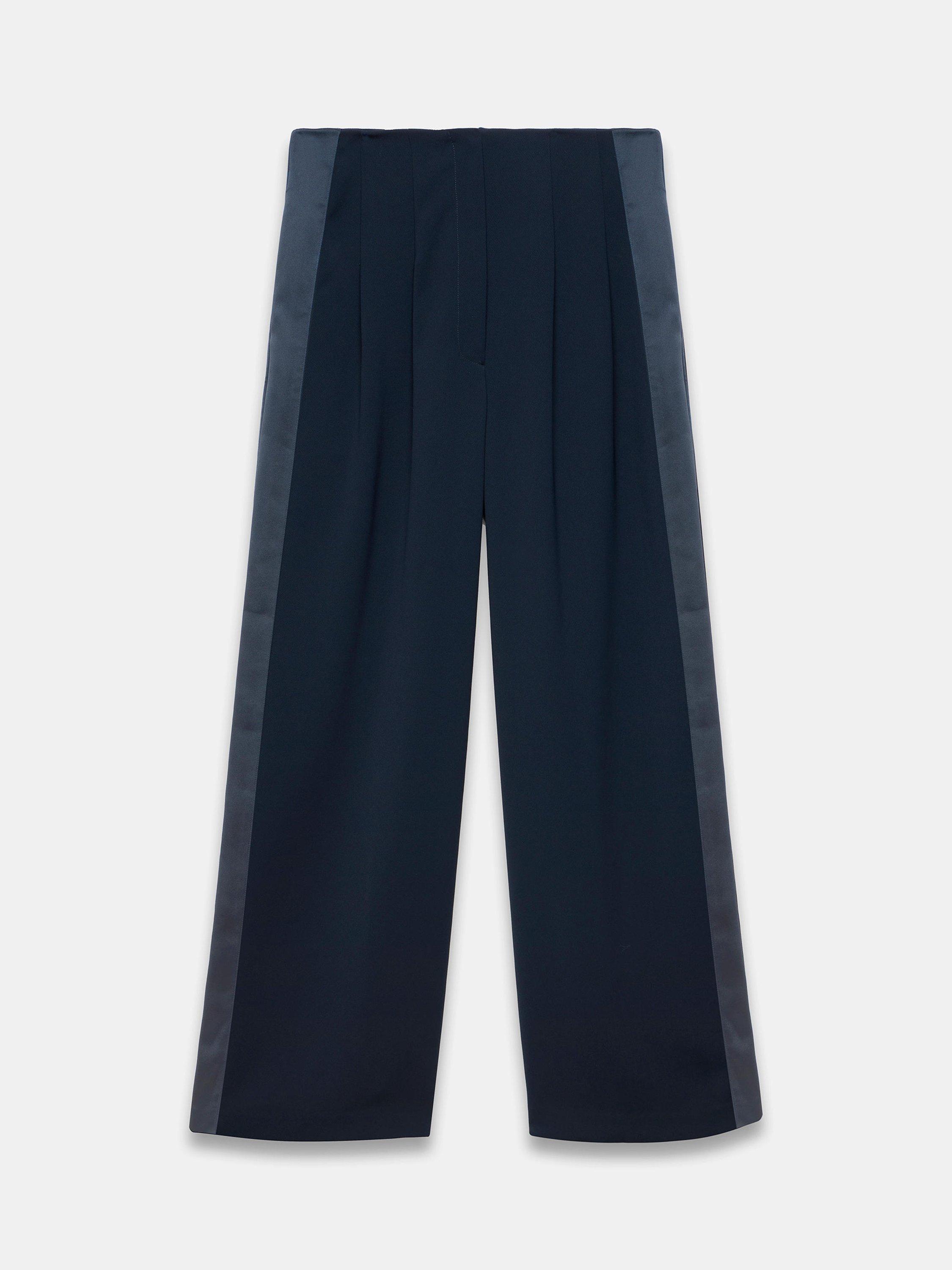Product image 7 of 8, which shows Mint Velvet Wide Leg Tuxedo Trousers, Navy, 6R