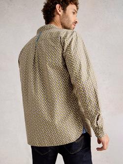 White Stuff Finsbury Cotton Geometric Long Sleeve Collar Shirt - view 2, Green