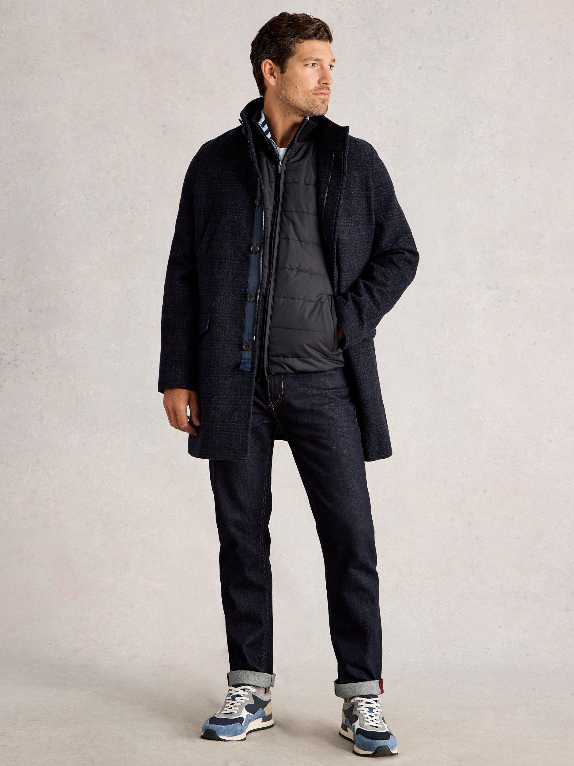 Product image 1 of 7, which shows White Stuff Wool Blend 2-in-1 Funnel Neck Gilet Coat, Dark Navy, XXS