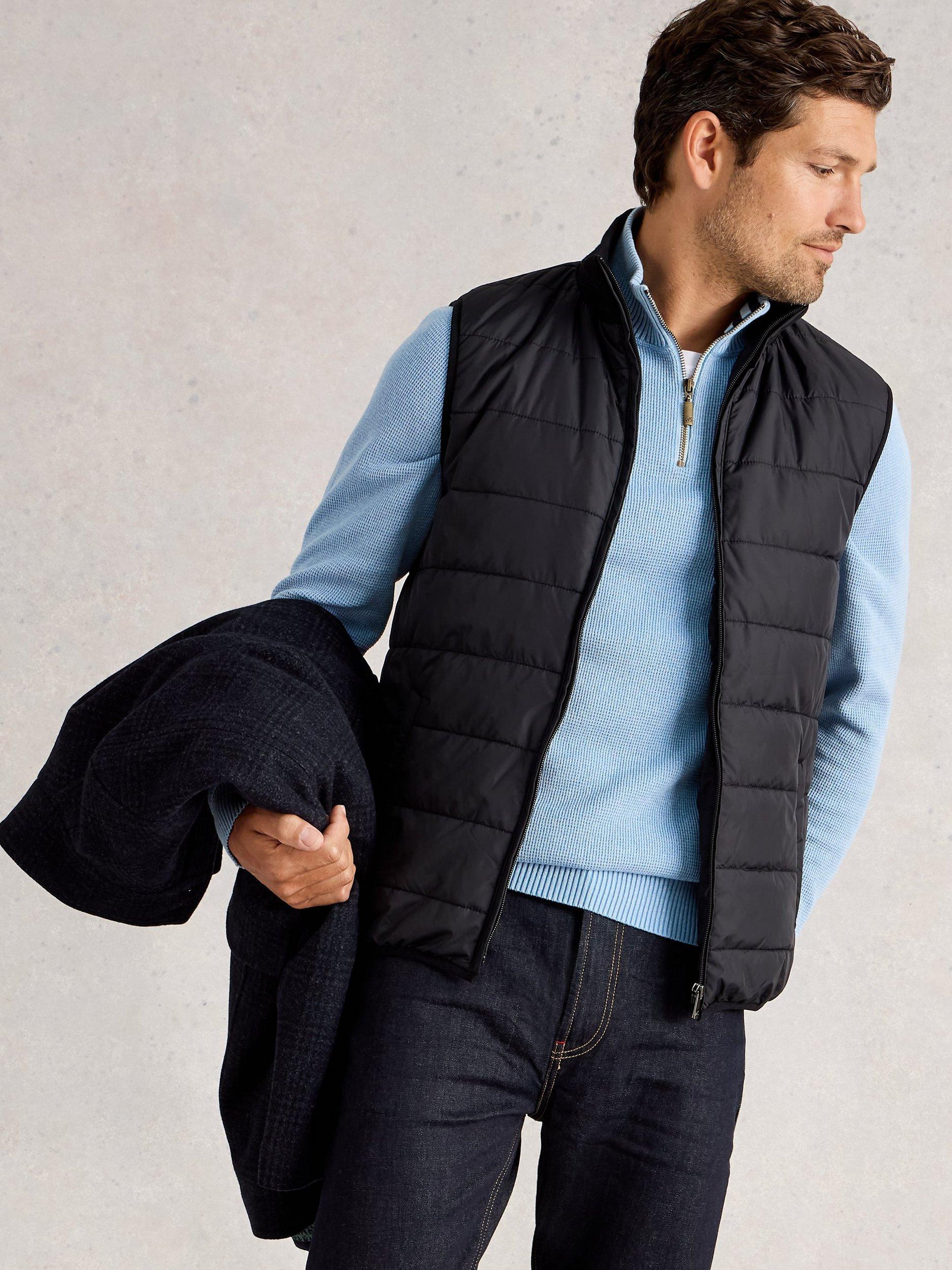 Product image 3 of 7, which shows White Stuff Wool Blend 2-in-1 Funnel Neck Gilet Coat, Dark Navy, XXS