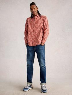 White Stuff Finsbury Cotton Floral Long Sleeve Collar Shirt, Orange