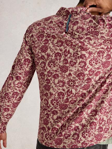White Stuff Finsbury Cotton Graphic Print Long Sleeve Collar Shirt - view 2, Plum/Multi