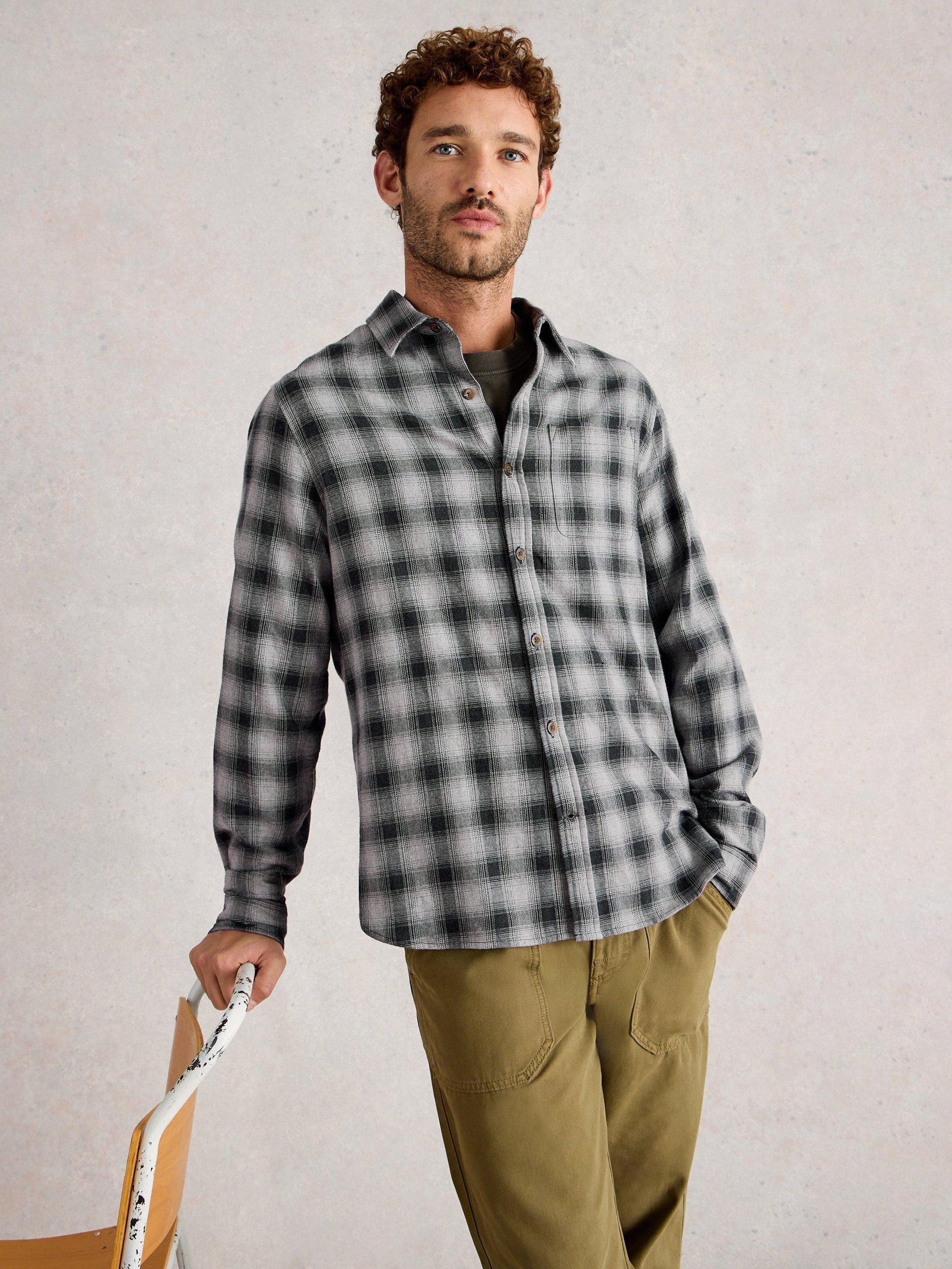 Product image 3 of 6, which shows White Stuff Ludlow Cotton Check Long Sleeve Collar Shirt, Dk Grey, XXL