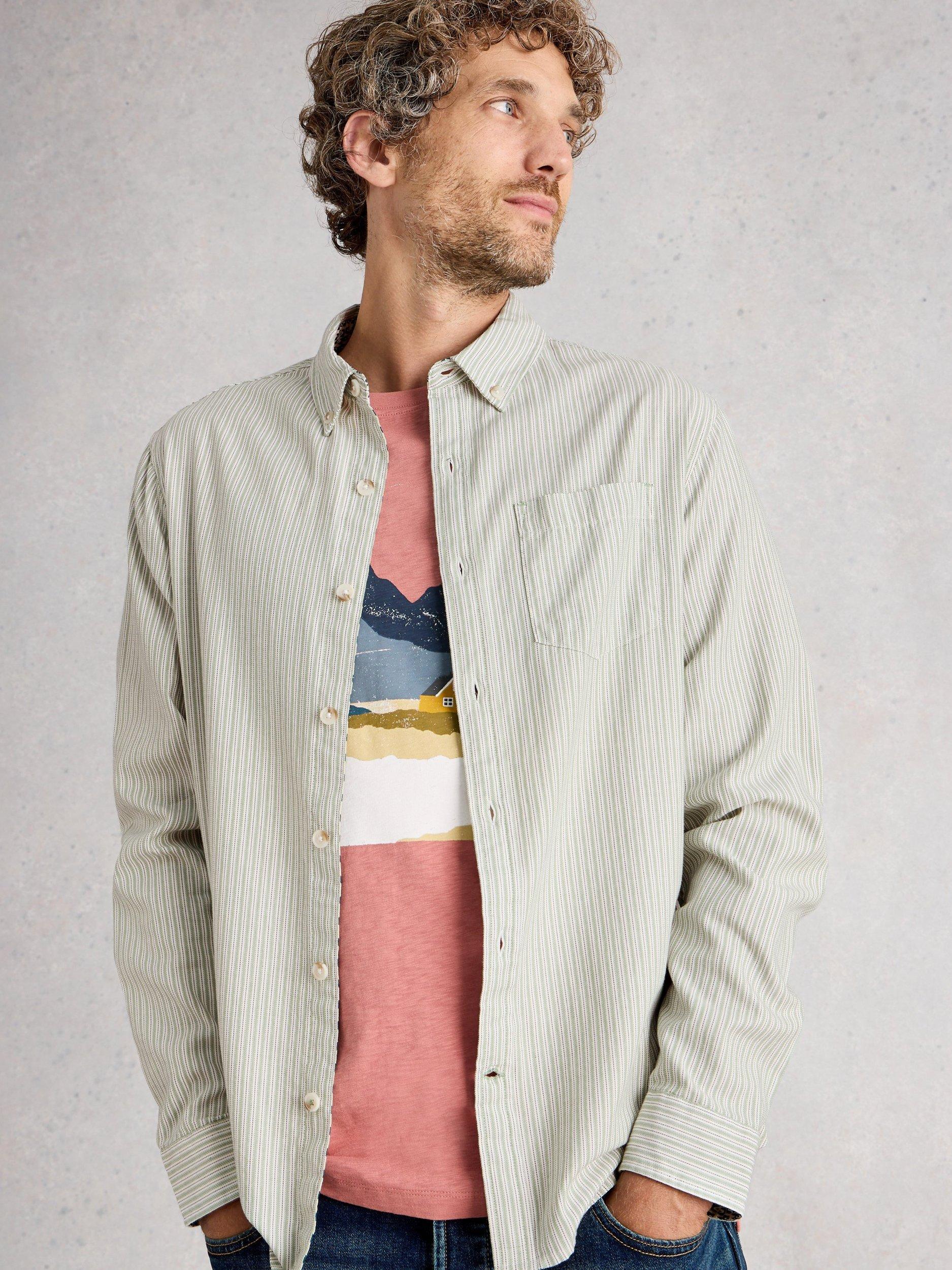 Product image 1 of 6, which shows White Stuff Stamford Cotton Shirt, Green/Multi, S