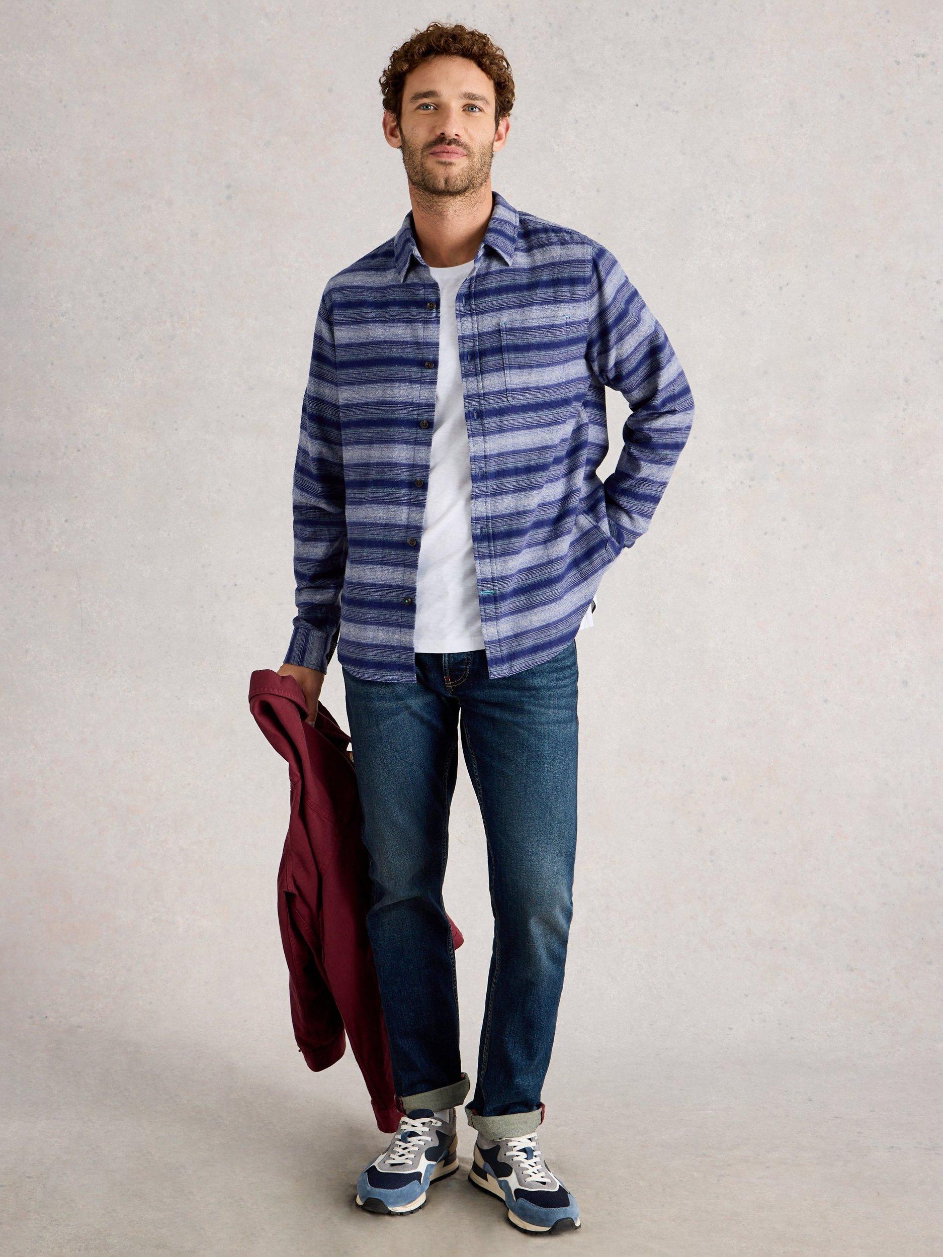 Product image 1 of 6, which shows White Stuff Upton Cotton Regular Fit Stripe Shirt, Blue/Multi, M