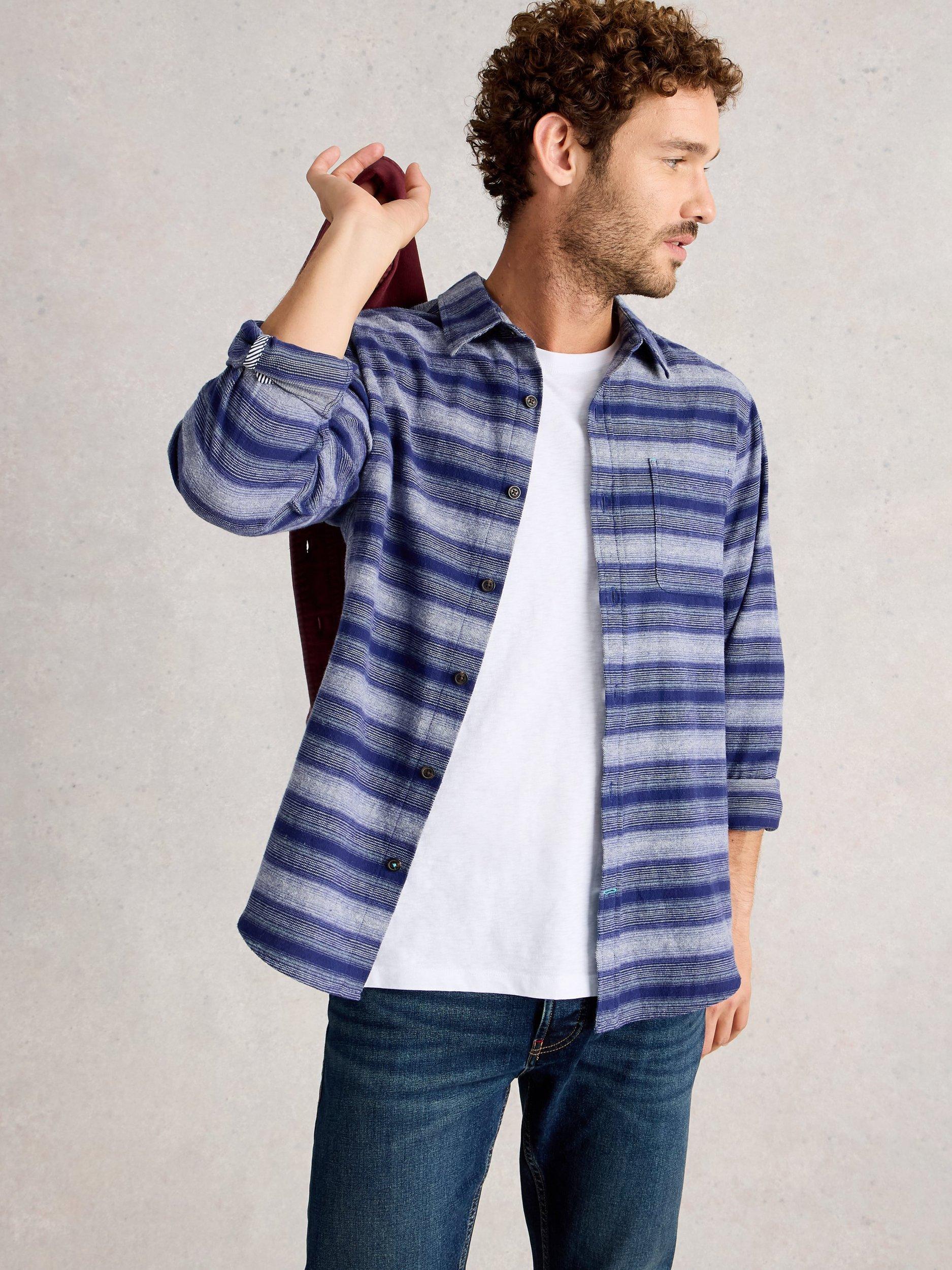 Product image 4 of 6, which shows White Stuff Upton Cotton Regular Fit Stripe Shirt, Blue/Multi, M