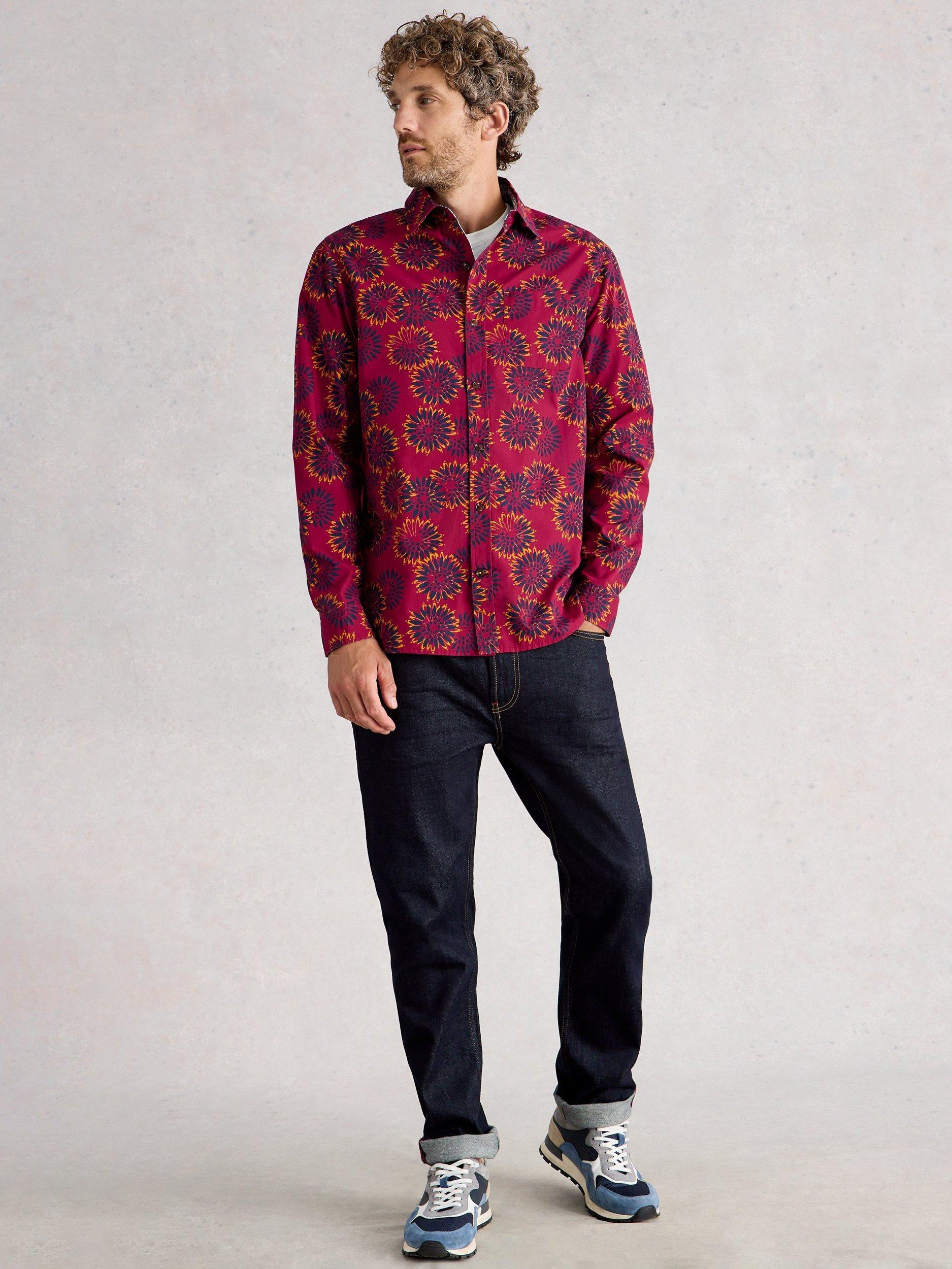 Product image 1 of 6, which shows White Stuff Block Floral Print Cotton Shirt, Red, S Reg