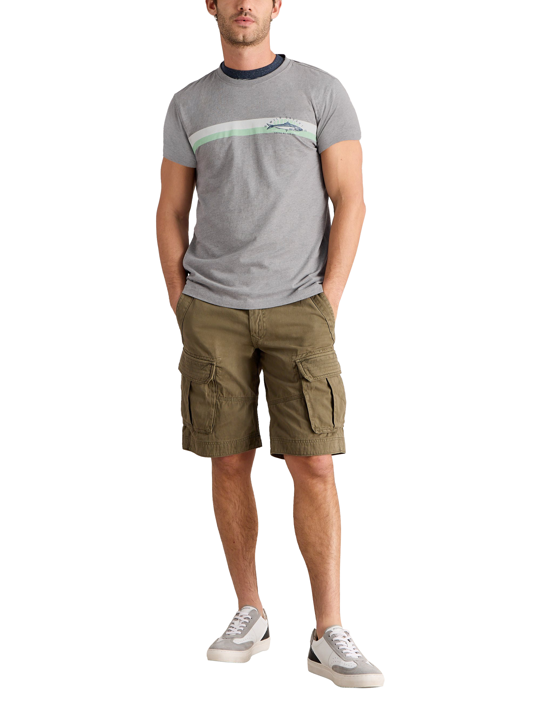 Product image 1 of 6, which shows White Stuff Abersoch Graphic Stripe Print Cotton Blend T-Shirt, Grey, XXS