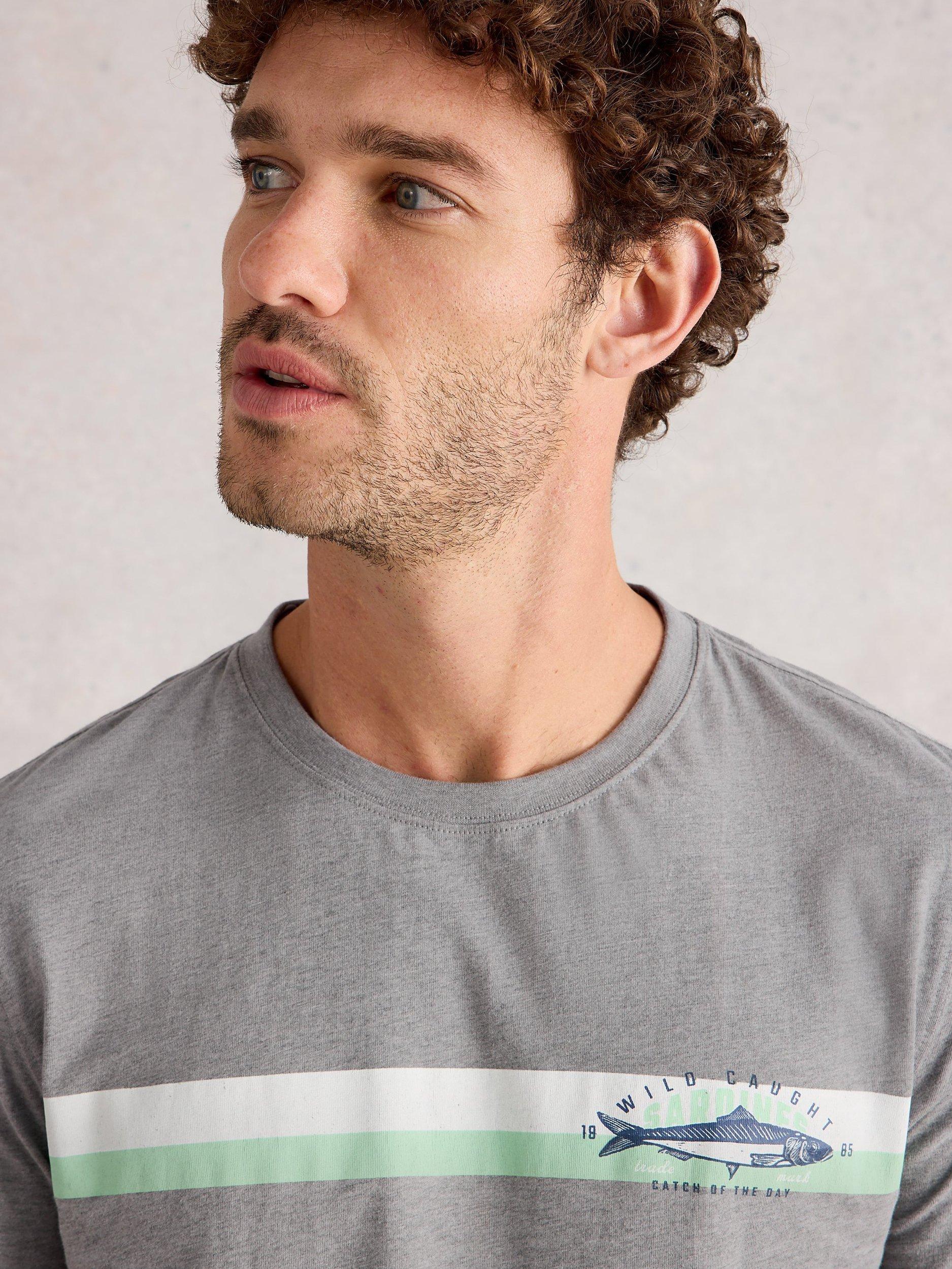 Product image 3 of 6, which shows White Stuff Abersoch Graphic Stripe Print Cotton Blend T-Shirt, Grey, XXS