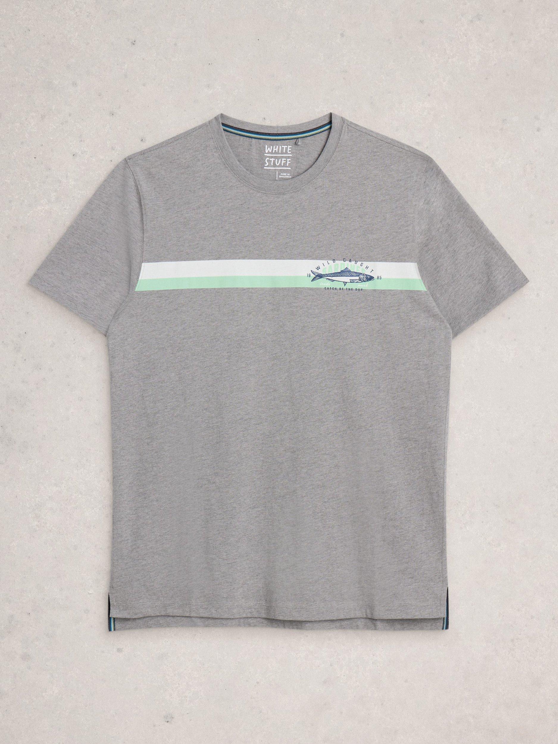 Product image 5 of 6, which shows White Stuff Abersoch Graphic Stripe Print Cotton Blend T-Shirt, Grey, XXS