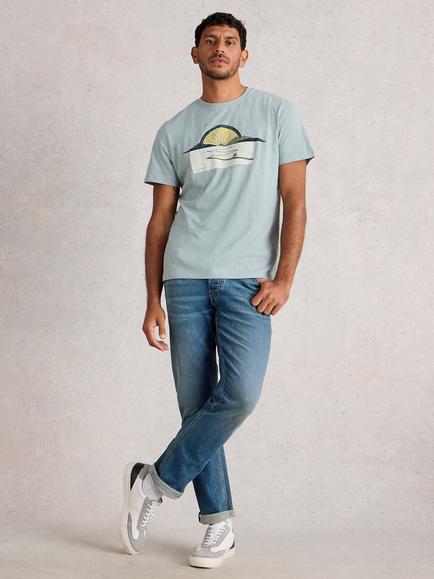 White Stuff Cotton Regular Fit Short Sleeve Sun Graphic T-Shirt, Blue, Blue
