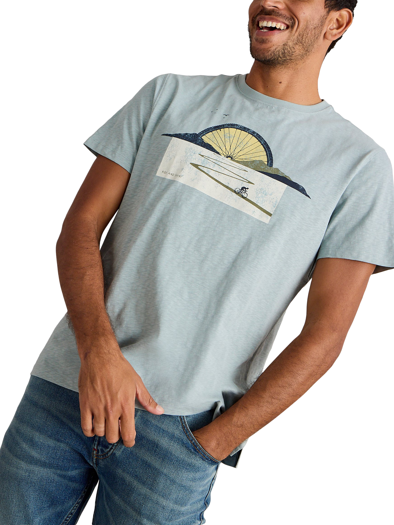 Product image 3 of 6, which shows White Stuff Cotton Regular Fit Short Sleeve Sun Graphic T-Shirt, Blue, XXS