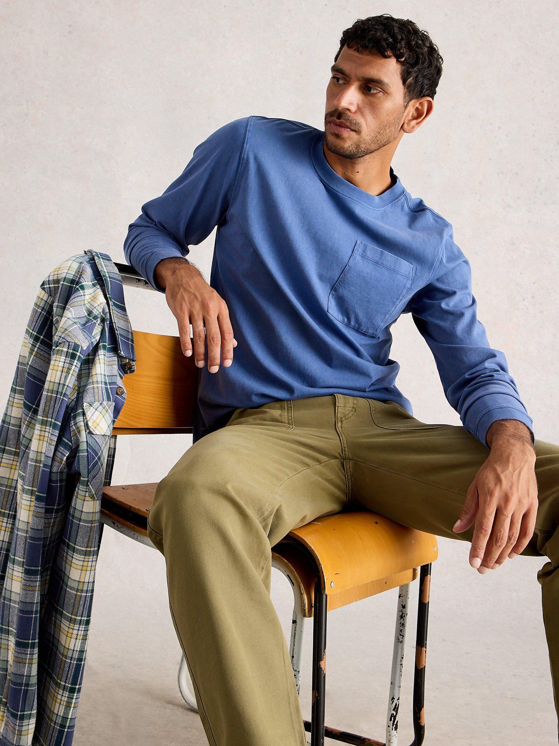 Product image 4 of 6, which shows White Stuff Accleton Long Sleeve Cotton T-Shirt, Mid Blue, XL