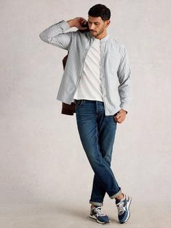 White Stuff Alnwick Cotton Stripe Grandad Shirt, White/Blue, White/Blue