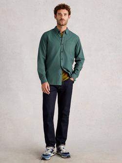 White Stuff Bruton Cotton Stripe Long Sleeve Collar Shirt, Dus Green