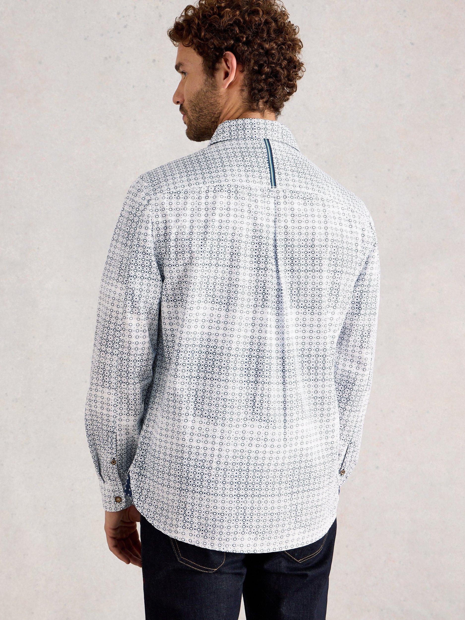 Product image 2 of 6, which shows White Stuff Finsbury Cotton Regular Fit Patterned Shirt, Blue, S Reg