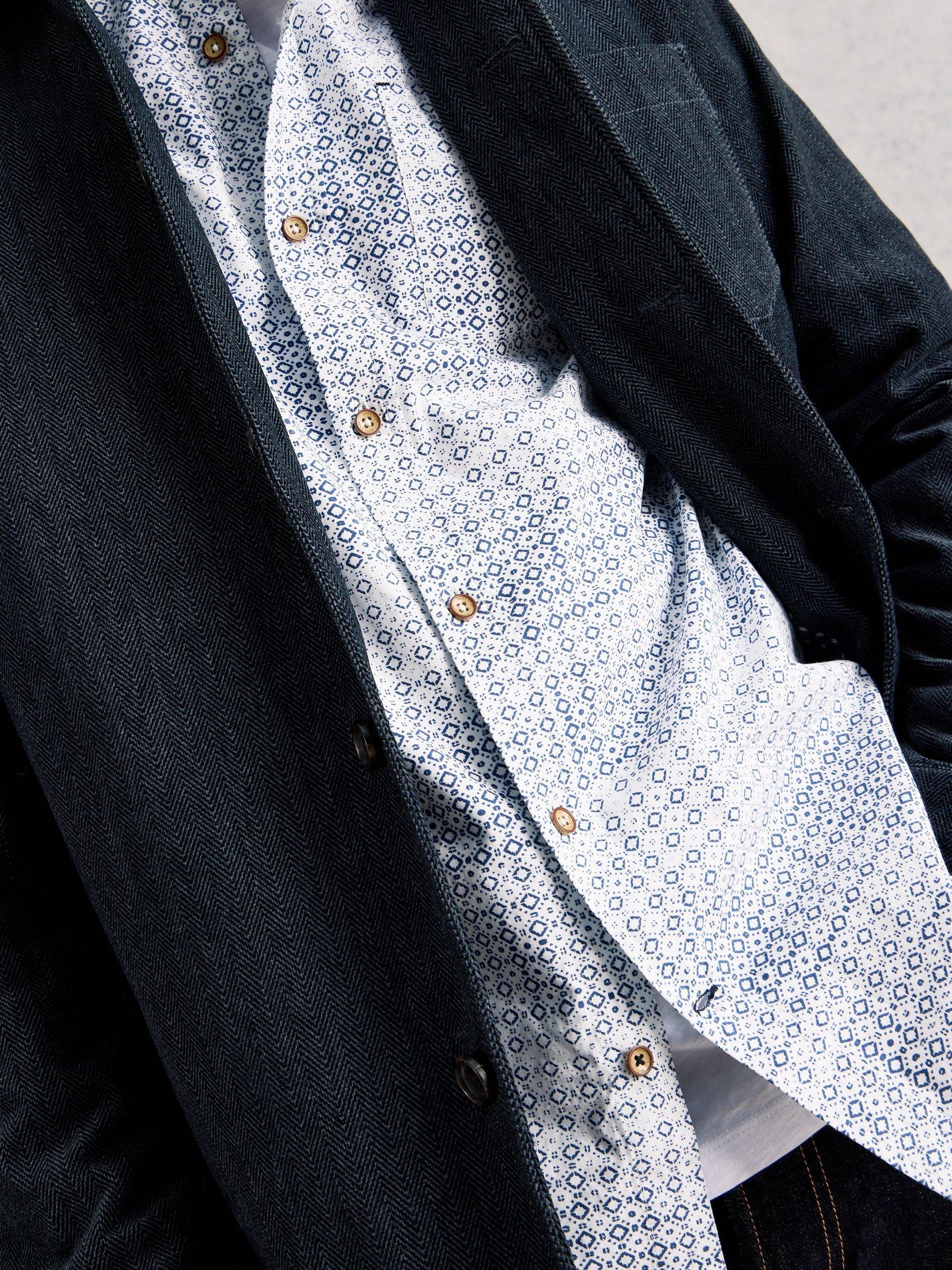 Product image 3 of 6, which shows White Stuff Finsbury Cotton Regular Fit Patterned Shirt, Blue, S Reg
