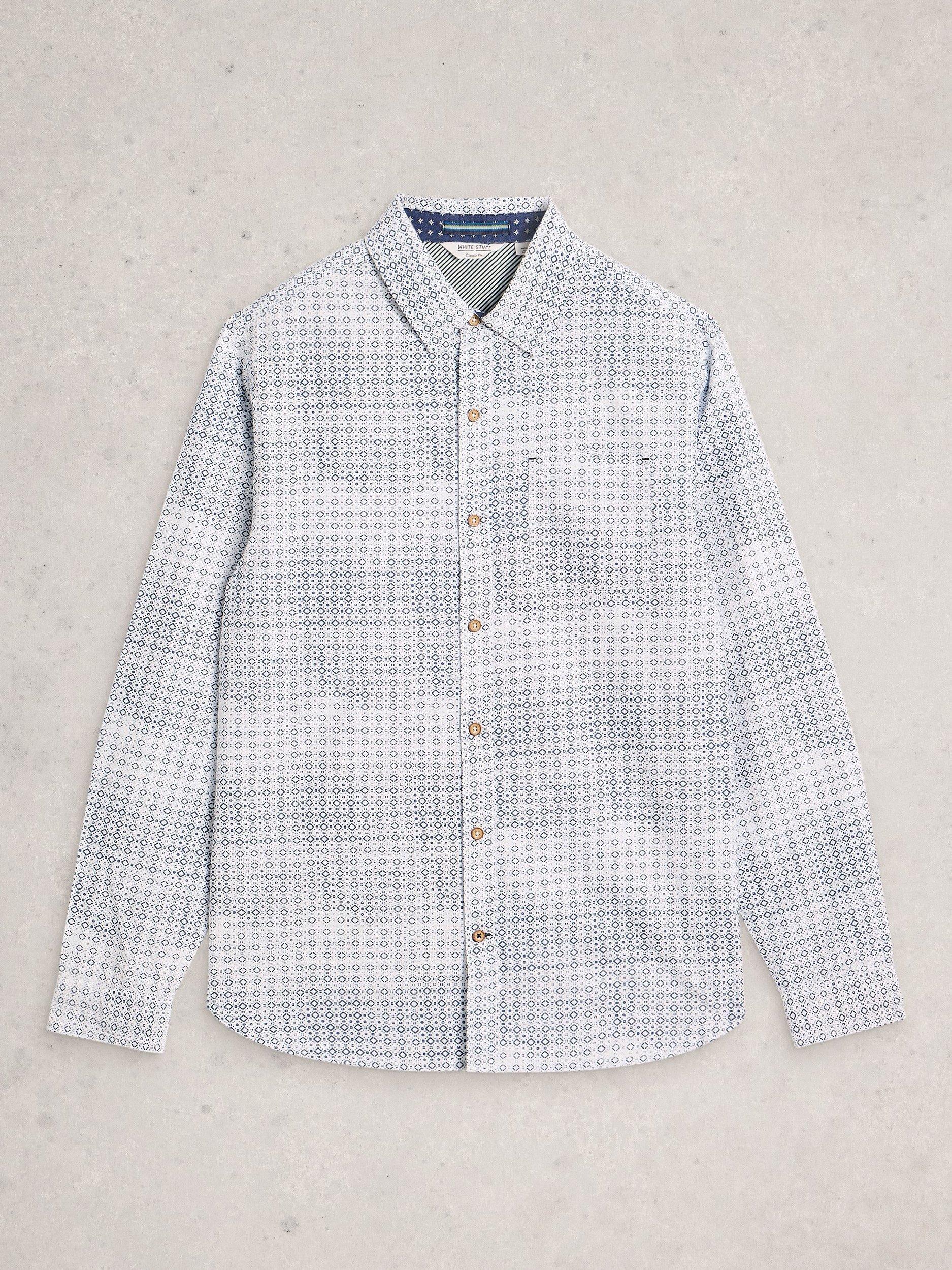 Product image 5 of 6, which shows White Stuff Finsbury Cotton Regular Fit Patterned Shirt, Blue, S Reg