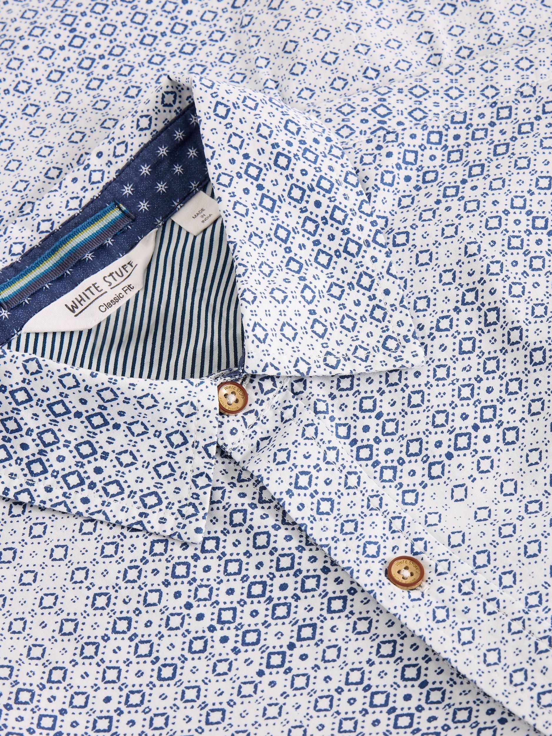 Product image 6 of 6, which shows White Stuff Finsbury Cotton Regular Fit Patterned Shirt, Blue, S Reg