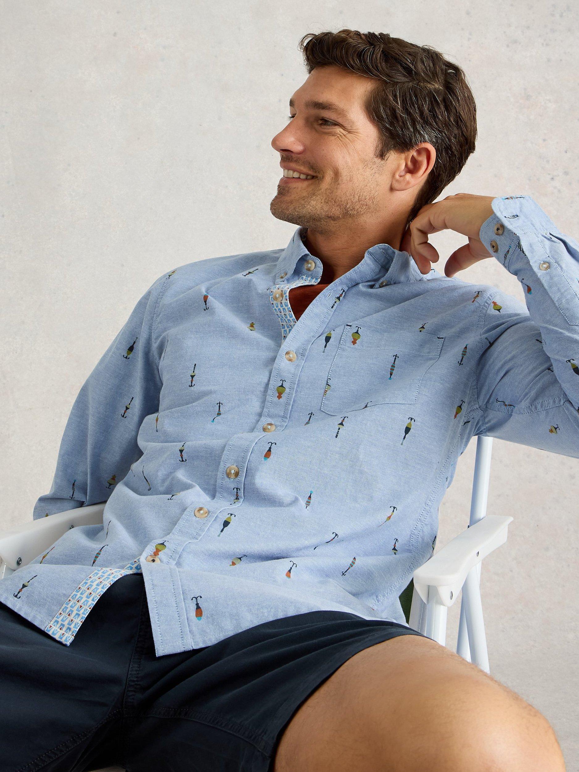 Product image 4 of 6, which shows White Stuff Finsbury Fish Hook Cotton Shirt, Chamb Blue, S Reg