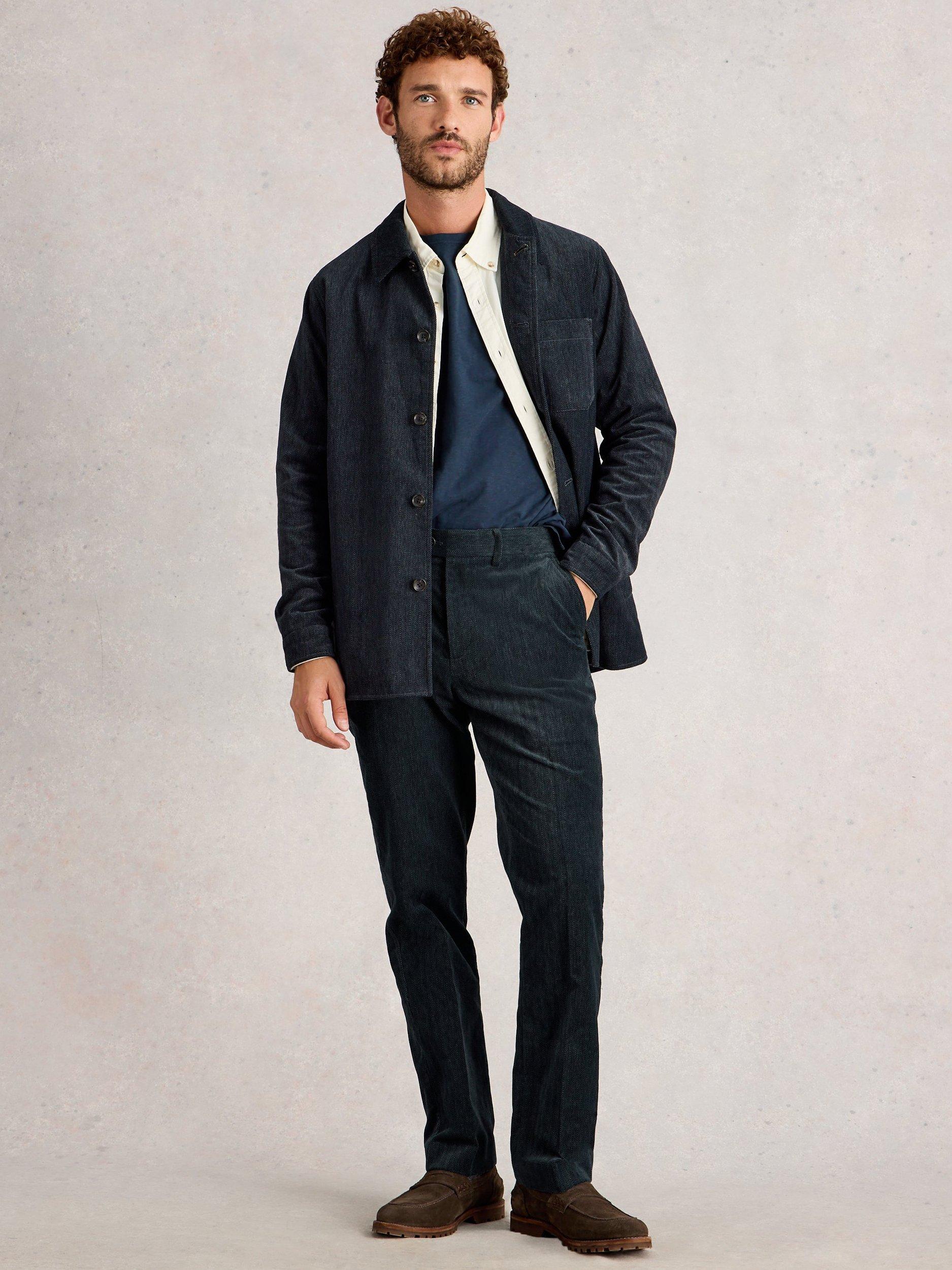 White Stuff Straight Fit Herringbone Trousers, Charc Grey