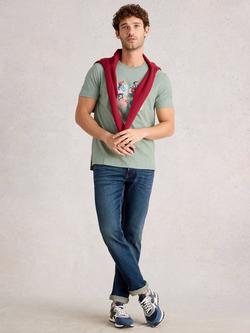 White Stuff Abersoch Bike Graphic Print Cotton T-Shirt, Green