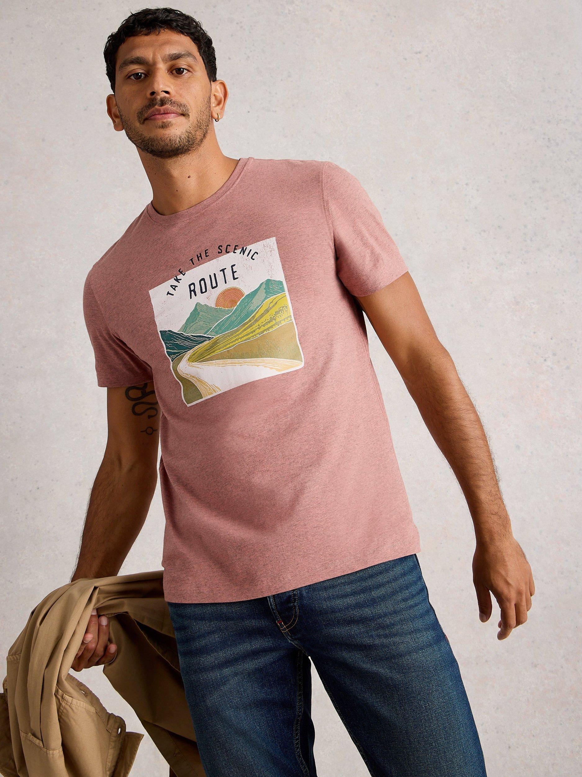 Product image 1 of 6, which shows White Stuff Abersoch Graphic Print Cotton Blend T-Shirt, Pink, L