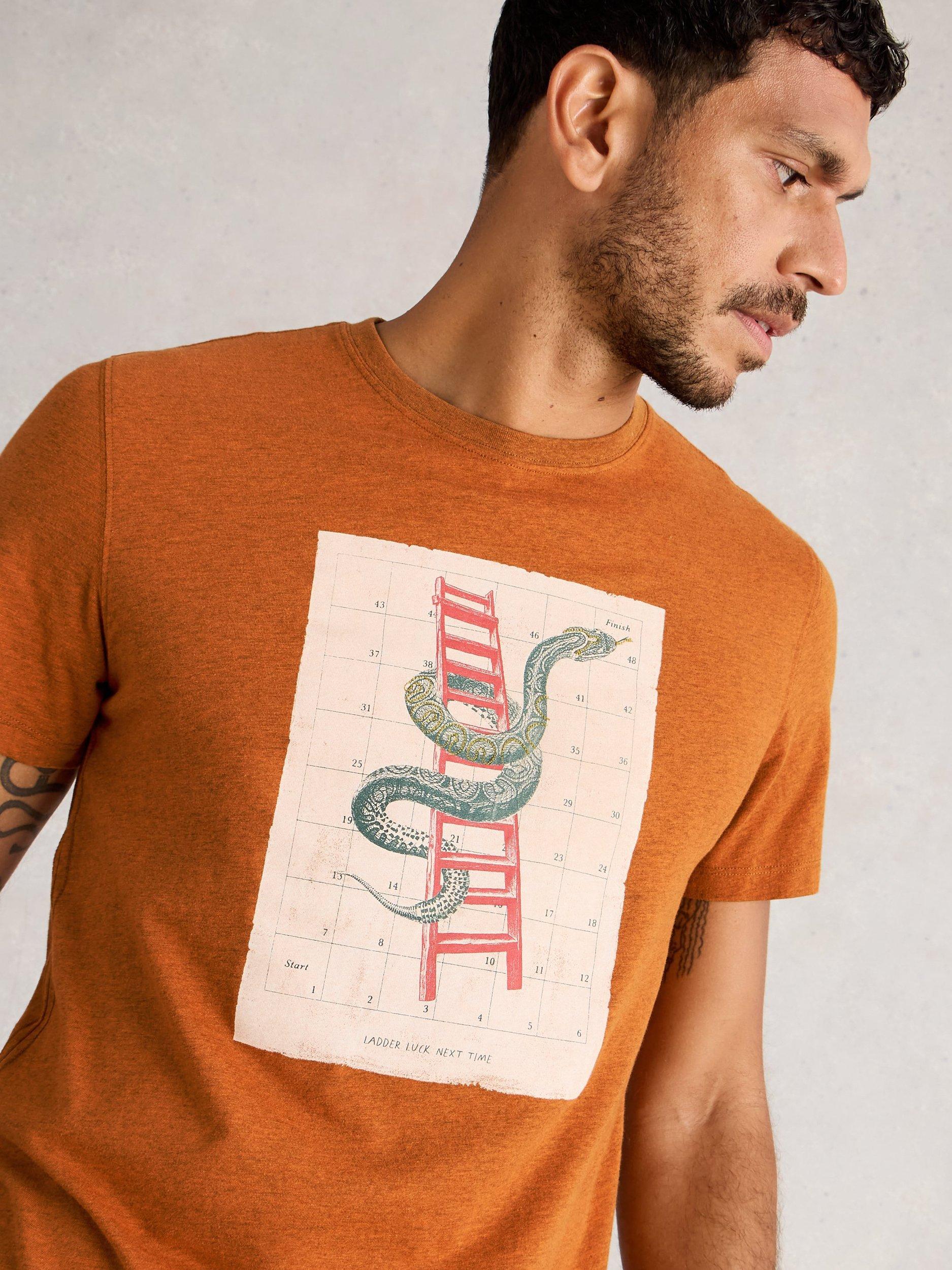 Product image 3 of 6, which shows White Stuff Abersoch Graphic Print Cotton Blend T-Shirt, Orange/Multi, S