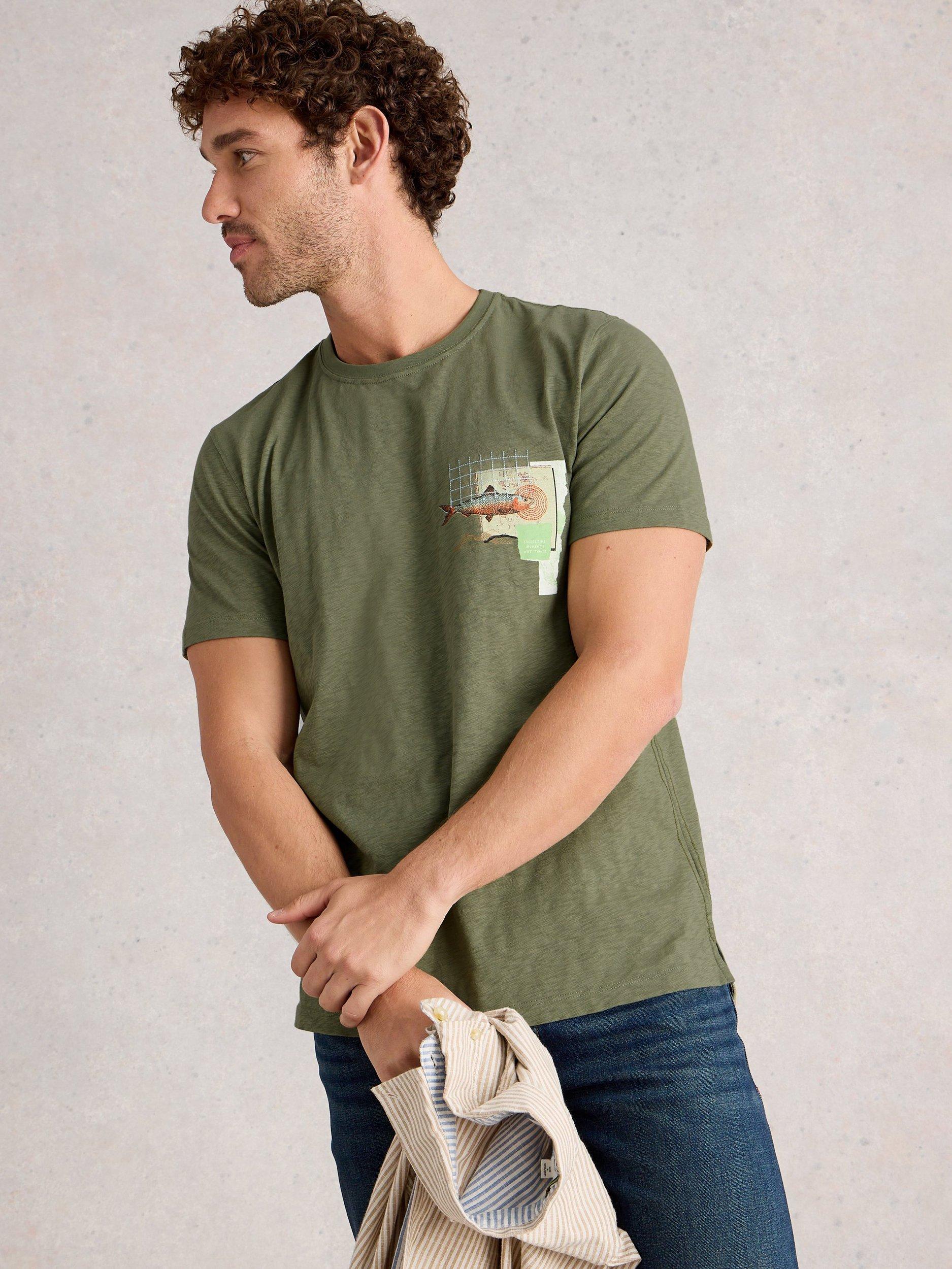 Product image 1 of 6, which shows White Stuff Abersoch Fish Graphic Print Cotton T-Shirt, Green, XXS