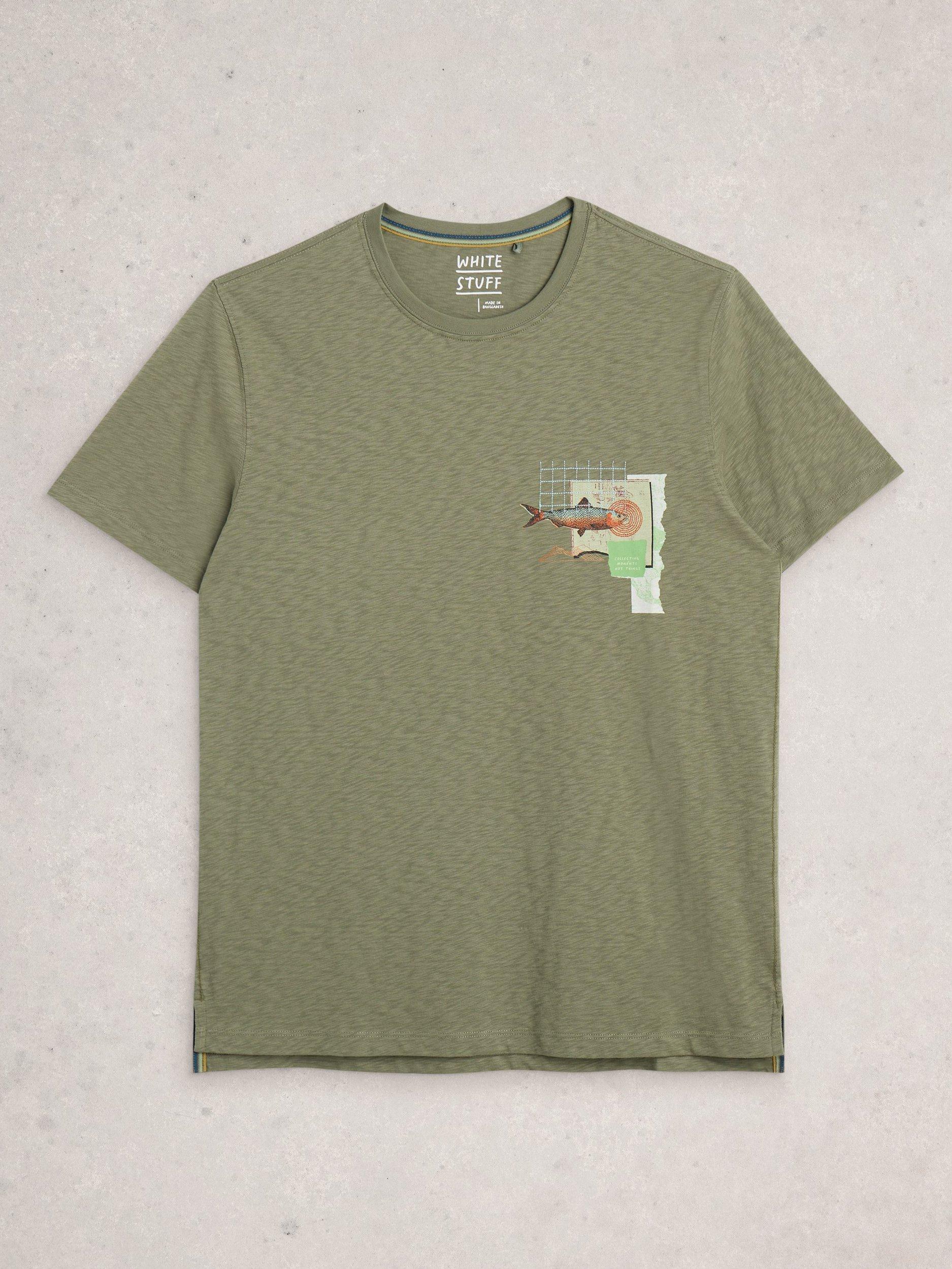 Product image 5 of 6, which shows White Stuff Abersoch Fish Graphic Print Cotton T-Shirt, Green, XXS