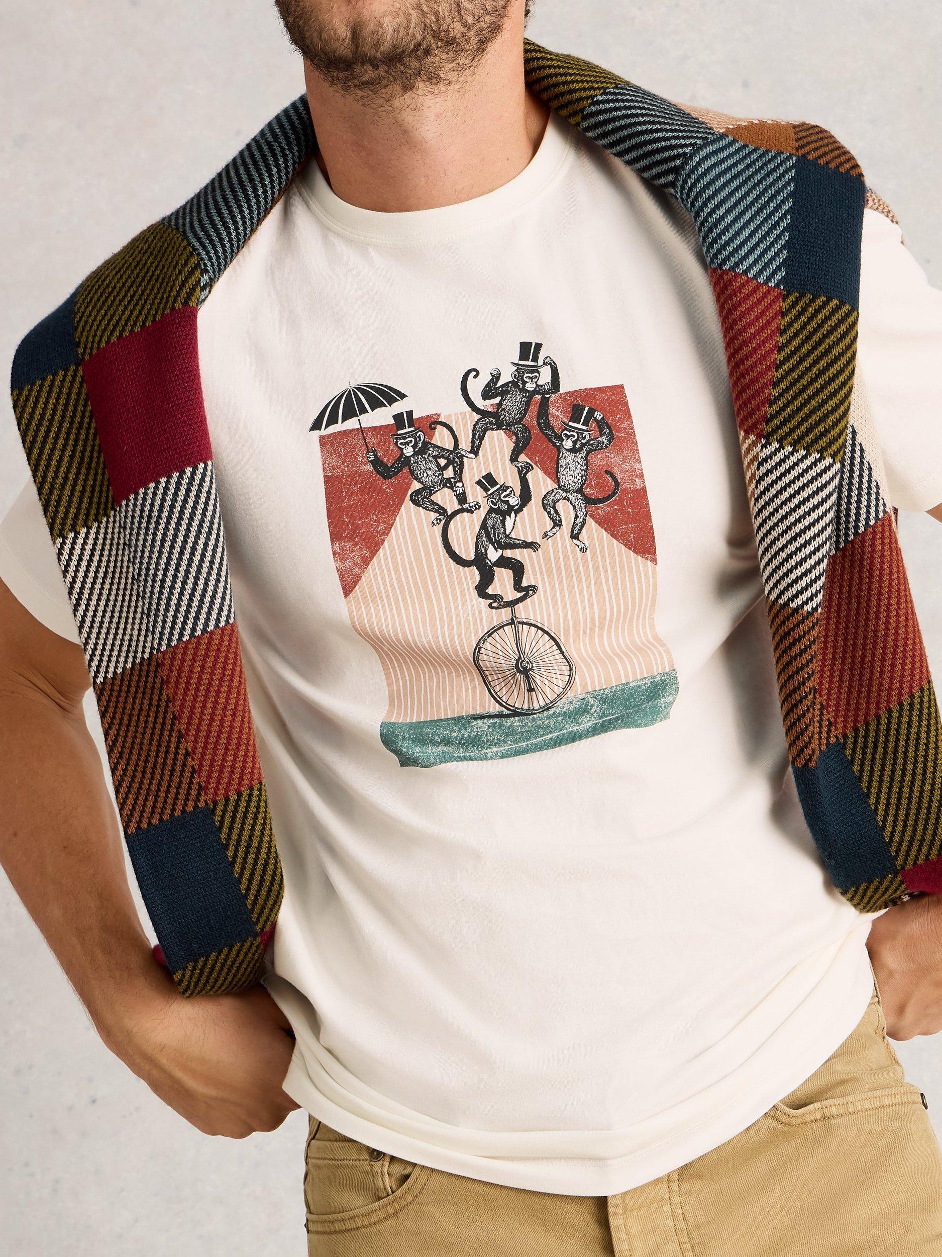 Product image 4 of 6, which shows White Stuff Abersoch Cotton Regular Fit Monkey Graphic T-Shirt, White, M